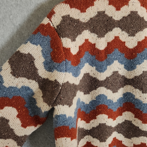 Toad&Co Wilde Sweater Womens XL Brown Blue Zigzag Zip Non Mulesed Wool Blend - Picture 6 of 9